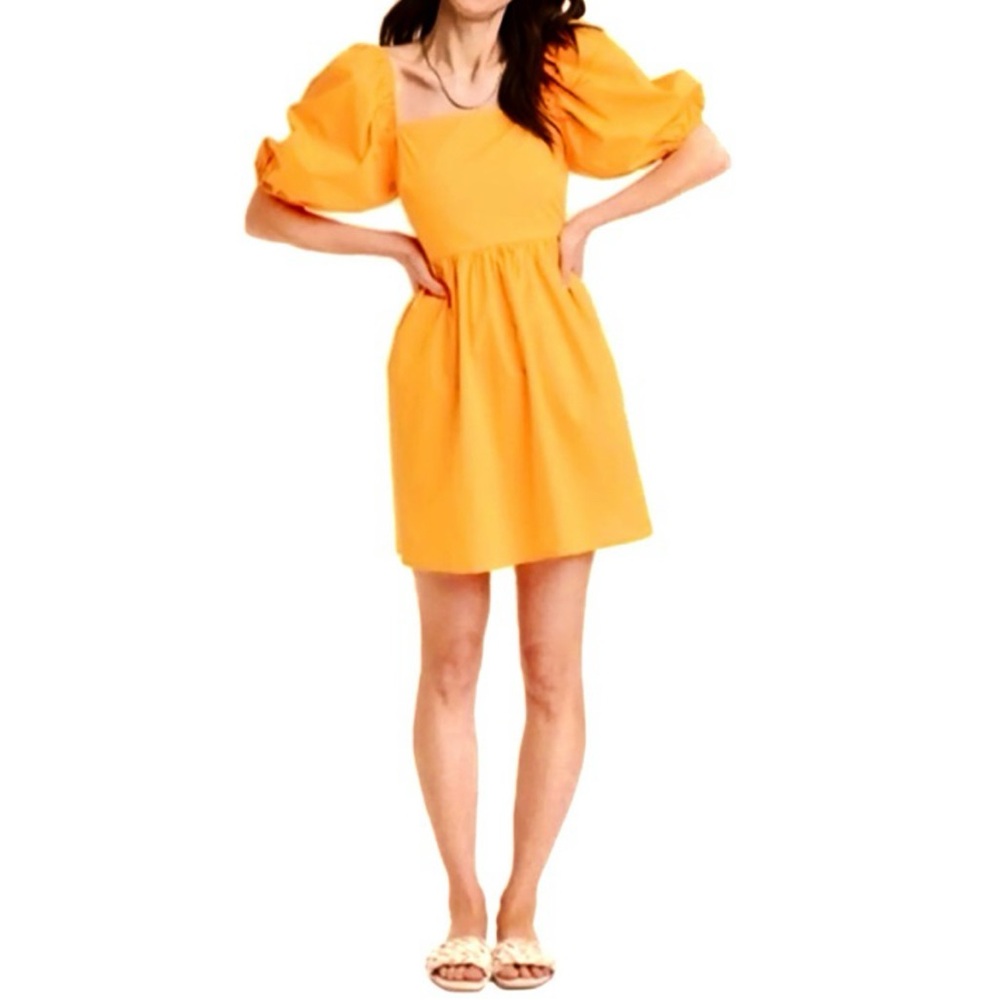 A New Day Yellow One Shoulder Puff Sleeve Mini Dress
